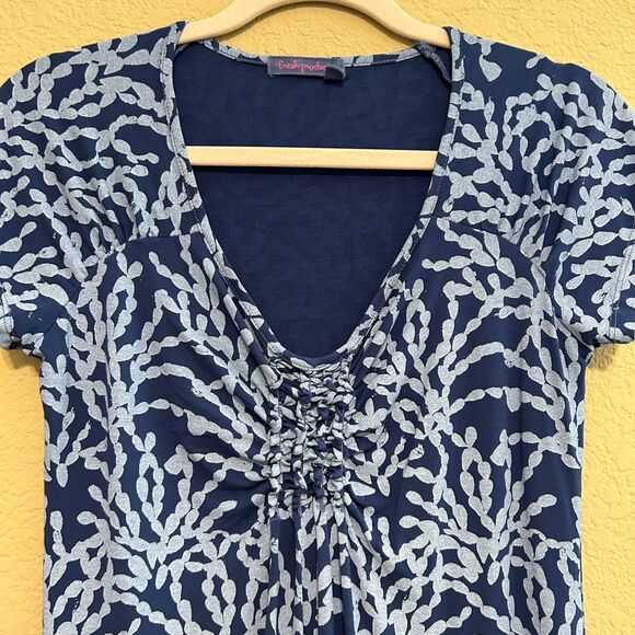 Fresh Produce Emma Dress Womens Small Blue Abstract Print Ruched V Neck Stretch - Picture 5 of 8